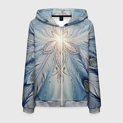 Толстовка 3D на молнии мужская Ледяной перьевой орнамент со светом, цвет: 3D-меланж