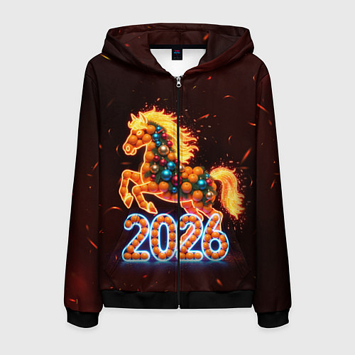 Мужская толстовка на молнии Праздничная лошадь / 3D-Черный – фото 1