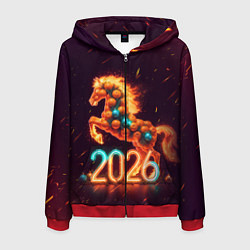 Мужская толстовка на молнии Новогодняя мандариновая лошадь 2026