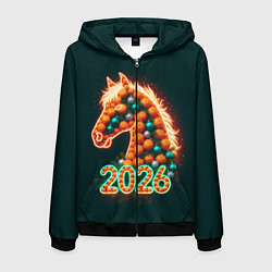Толстовка 3D на молнии мужская Праздничная лошадь 2026, цвет: 3D-черный