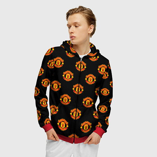 Мужская толстовка на молнии Manchester United Pattern / 3D-Красный – фото 3