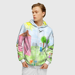 Толстовка 3D на молнии мужская Детские рисунки, цвет: 3D-белый — фото 2