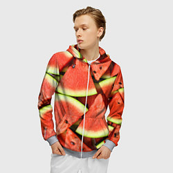Толстовка 3D на молнии мужская Дольки арбуза, цвет: 3D-меланж — фото 2