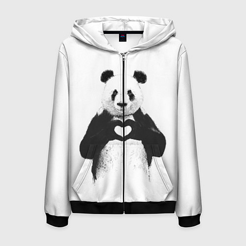 Мужская толстовка на молнии Panda Love / 3D-Черный – фото 1