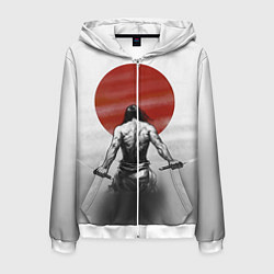 Толстовка 3D на молнии мужская Ярость самурая, цвет: 3D-белый