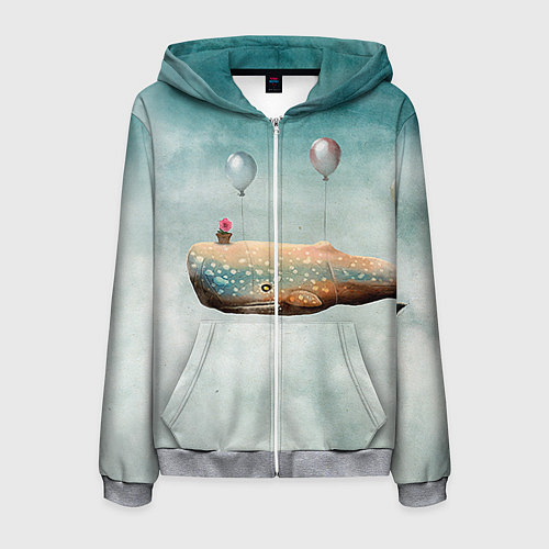 Мужская толстовка на молнии Летящий кит / 3D-Меланж – фото 1