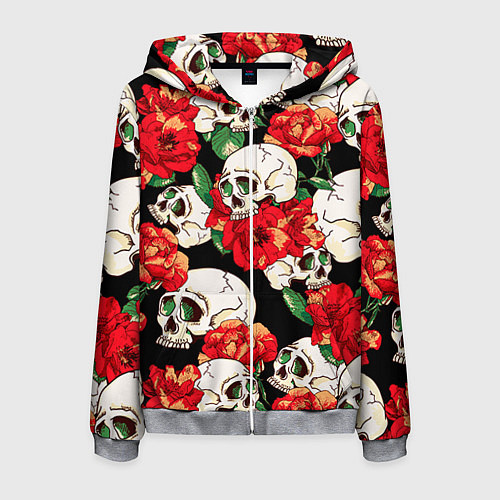 Мужская толстовка на молнии Черепки и розы / 3D-Меланж – фото 1