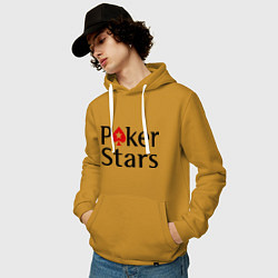 Толстовка-худи хлопковая мужская Poker Stars, цвет: горчичный — фото 2