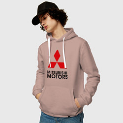 Толстовка-худи хлопковая мужская Mitsubishi, цвет: пыльно-розовый — фото 2