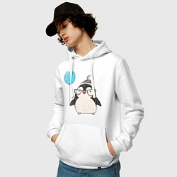 Толстовка-худи хлопковая мужская Пингвин с шариком, цвет: белый — фото 2