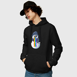 Толстовка-худи хлопковая мужская Снеговик снэпчат, цвет: черный — фото 2