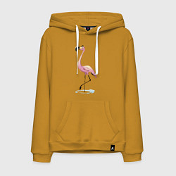 Толстовка-худи хлопковая мужская Гордый фламинго, цвет: горчичный