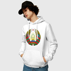 Толстовка-худи хлопковая мужская Белоруссия герб, цвет: белый — фото 2