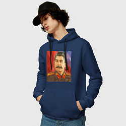 Толстовка-худи хлопковая мужская Сталин: полигоны цвета тёмно-синий — фото 2