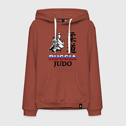 Толстовка-худи хлопковая мужская Russia Judo, цвет: кирпичный