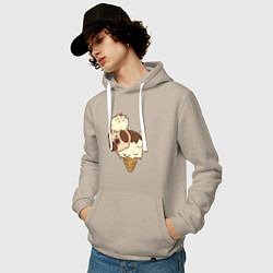 Толстовка-худи хлопковая мужская Мопс-мороженое, цвет: миндальный — фото 2