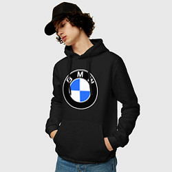 Толстовка-худи хлопковая мужская Logo BMW, цвет: черный — фото 2