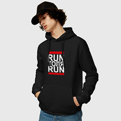 Толстовка-худи хлопковая мужская Run Толя Run, цвет: черный — фото 2