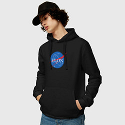 Толстовка-худи хлопковая мужская Elon NASA, цвет: черный — фото 2
