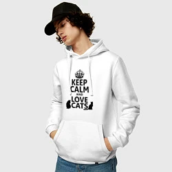 Толстовка-худи хлопковая мужская Keep Calm & Love Cats, цвет: белый — фото 2