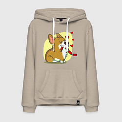 Толстовка-худи хлопковая мужская Влюбленный песик, цвет: миндальный