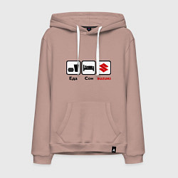 Толстовка-худи хлопковая мужская Главное в жизни – еда, сон , suzuki, цвет: пыльно-розовый