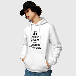 Толстовка-худи хлопковая мужская Keep Calm & Listen To Music, цвет: белый — фото 2