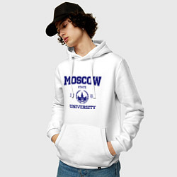 Толстовка-худи хлопковая мужская MGU Moscow University, цвет: белый — фото 2