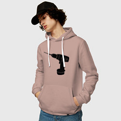Толстовка-худи хлопковая мужская Она: перфоратор, цвет: пыльно-розовый — фото 2