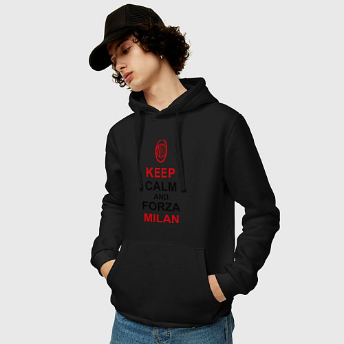 Мужская толстовка-худи Keep Calm & Forza Milan / Черный – фото 3