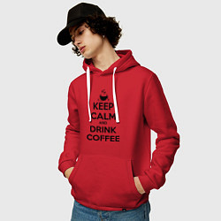 Толстовка-худи хлопковая мужская Keep Calm & Drink Coffee, цвет: красный — фото 2