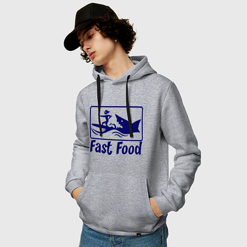 Мужская толстовка-худи Shark fast food / Меланж – фото 3