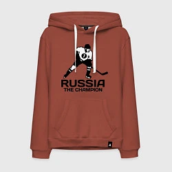 Толстовка-худи хлопковая мужская Russia: Hockey Champion, цвет: кирпичный