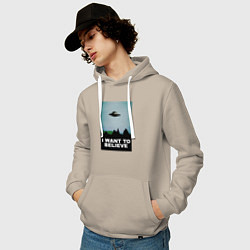 Толстовка-худи хлопковая мужская I WANT TO BELIEVE, цвет: миндальный — фото 2