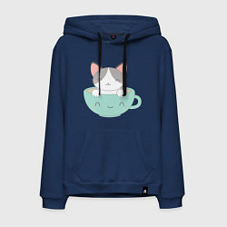 Толстовка-худи хлопковая мужская Чайный котик, цвет: тёмно-синий