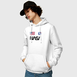 Толстовка-худи хлопковая мужская NASA НАСА цвета белый — фото 2