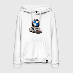 Толстовка-худи хлопковая мужская BMW оскал, цвет: белый