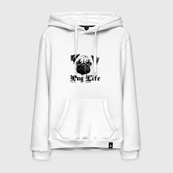 Толстовка-худи хлопковая мужская Pug life, цвет: белый