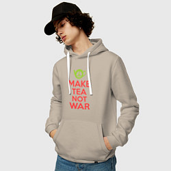 Толстовка-худи хлопковая мужская Make tea not war, цвет: миндальный — фото 2