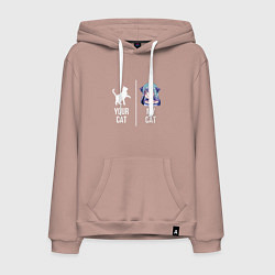 Толстовка-худи хлопковая мужская Твоя кошка, моя кошка, цвет: пыльно-розовый