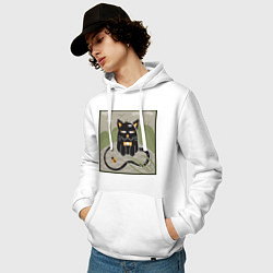 Толстовка-худи хлопковая мужская Черный кот и божья коровка, цвет: белый — фото 2