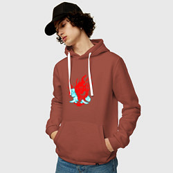 Толстовка-худи хлопковая мужская Cyberpunk neon samurai, цвет: кирпичный — фото 2