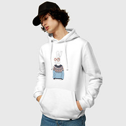 Толстовка-худи хлопковая мужская Кролик в свитере и очках, цвет: белый — фото 2