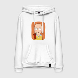Толстовка-худи хлопковая мужская Сайтама One Punch Man, цвет: белый