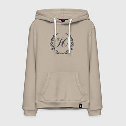 Толстовка-худи хлопковая мужская Монограмма с буквой Ю, цвет: миндальный