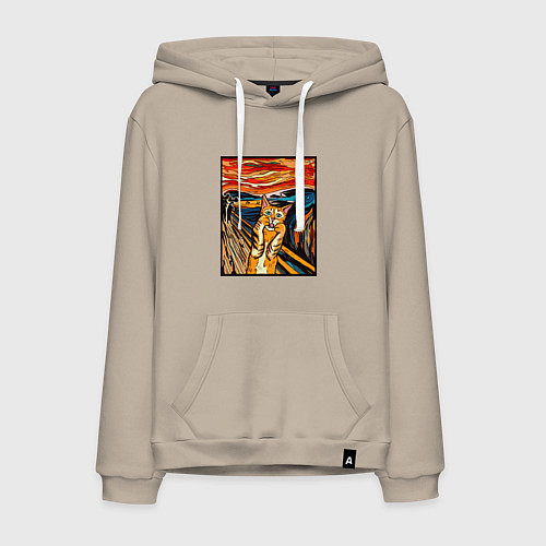 Мужская толстовка-худи Кот пародия на Крик Мунка / Миндальный – фото 1