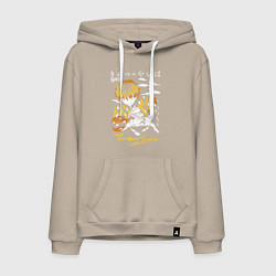 Толстовка-худи хлопковая мужская Зеницу Агацума Kimetsu no Yaiba, цвет: миндальный