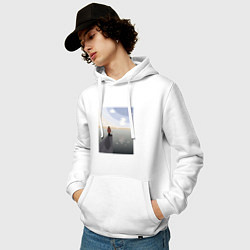 Толстовка-худи хлопковая мужская Рыбалка на озере, цвет: белый — фото 2