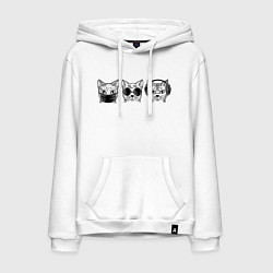 Толстовка-худи хлопковая мужская Не говорю Не вижу не слышу, цвет: белый