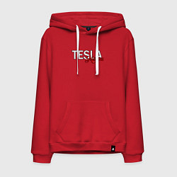 Толстовка-худи хлопковая мужская TESLA MOTORS ТЕСЛА, цвет: красный